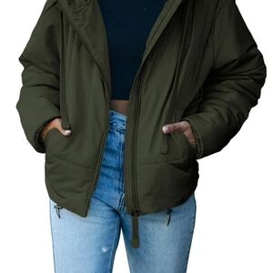 Hooded Puffer Jacket XL for Women with Full Zipper Drawstring Winter.